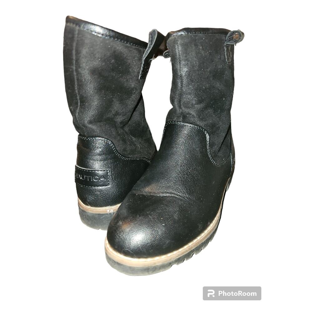 Women's Nautica Black Low Lug‎ Sherpa Lined Bosun3 Boots Size 8
